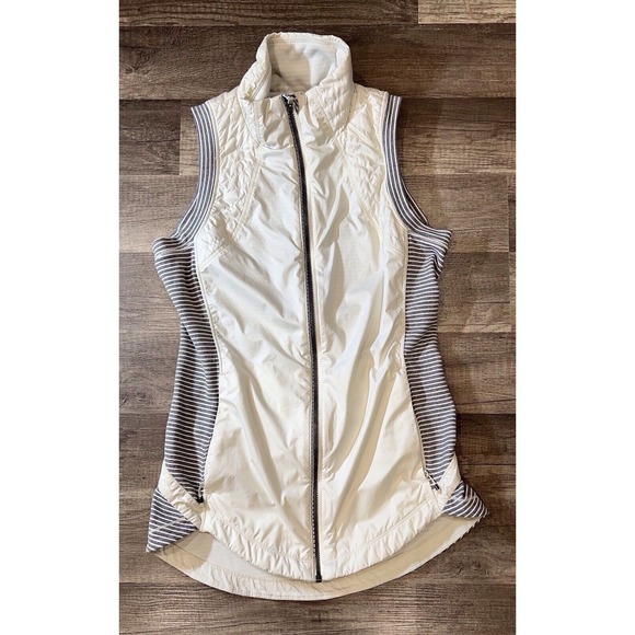 Lululemon Athletica Vest Full Zip Striped‎ Sleeveless Padded White Size 4 - Picture 1 of 10